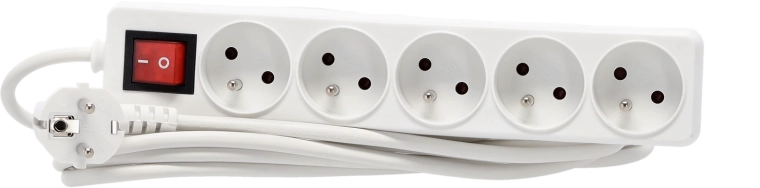 Stekkerdoos met overspanningsbeveiliging en schakelaar, 5 stopcontacten, 5 m, wit