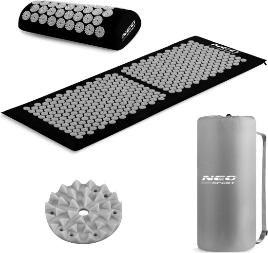 Acupressuurmassageset Neo-Sport – mat met drukpunten en kussen, zwart-grijs