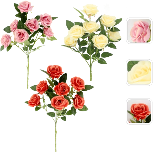 Kunstrozen takje met zeven bloemen 8 cm, kleurenmix (24 stuks)