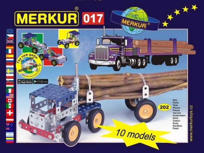 Merkur bouwset vrachtwagen – metalen constructieset 202 onderdelen, 10 modellen