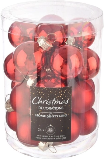 Glazen kerstballen rood 2,5 cm, 24 stuks