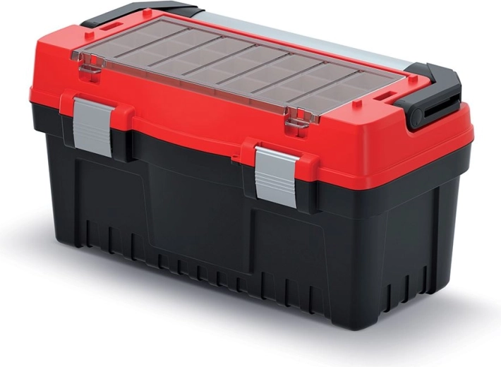 EVO gereedschapskoffer met metalen handgreep en sluitingen, rood