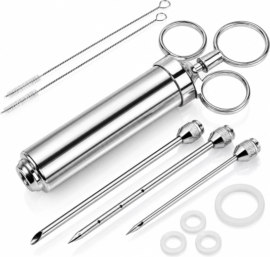 RENEW FORCE stalen injectiespuit voor het marineren en pekelen van vlees 60 ml met 3 naalden - 1 stuk
