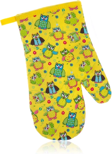 Katoenen ovenwant met uilen 27 × 17 cm