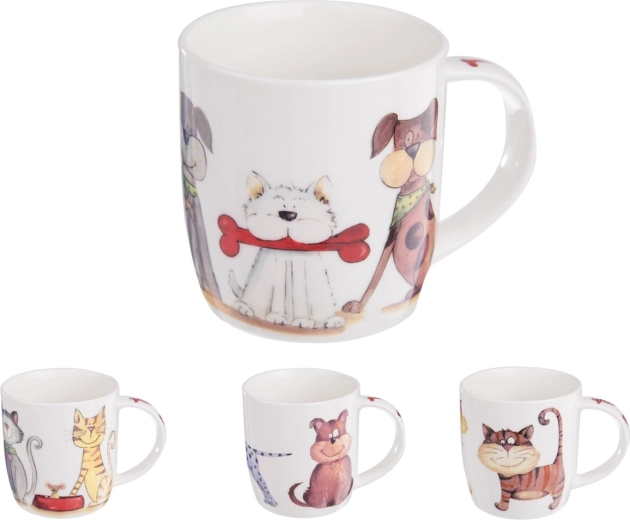 Porseleinen mok met motief van honden en katten 0,4 l (mix)
