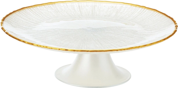 Glazen taartstandaard op voet wit met gouden rand 21 cm