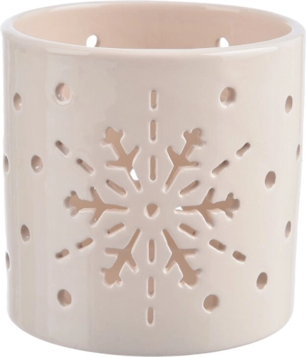 Keramische kandelaar in sneeuwvlokvorm beige 11 cm