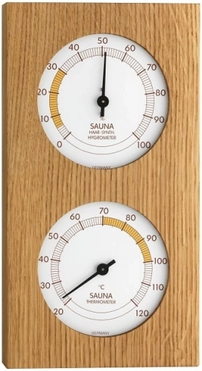 TFA sauna-thermometer en hygrometer in een eikenhouten frame