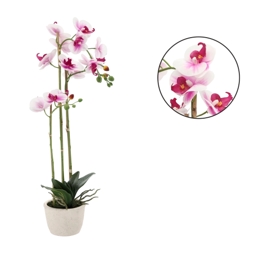 Kunstorchidee wit‑roze 70 cm in pot