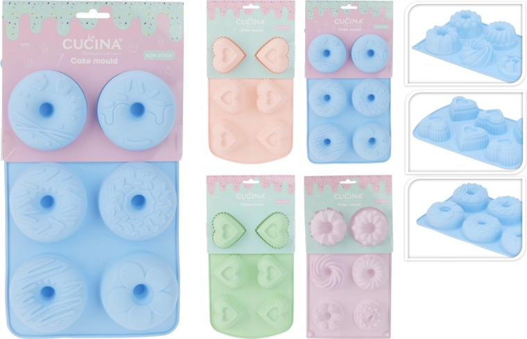 Siliconen bakvorm – tulband, donut en hart (6 vormpjes)