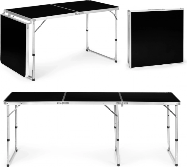 Toeristische tafel opvouwbare campingtafel zwart blad 180 x 60 cm