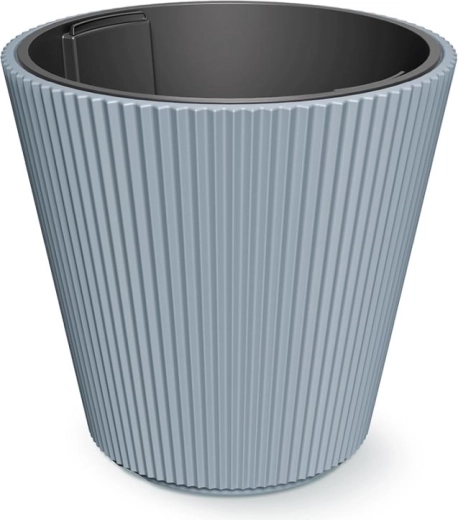 Kunststof bloempot met groeven 46,7 cm in lichtgrijs met inzet
