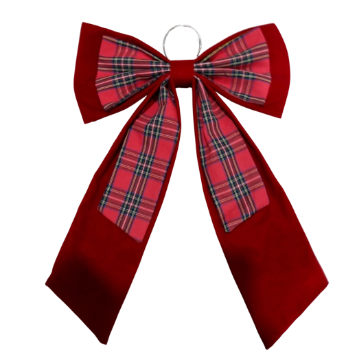 Decoratieve kerststrik (kokarde) rood geruit 40 × 60 cm - verpakking 6 stuks