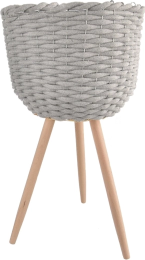 Decoratieve bloempot van katoen en hout op pootjes, grijs 30 × 30 × 59 cm