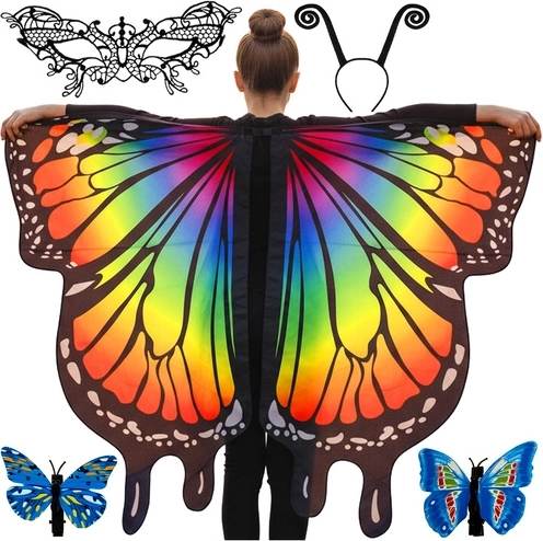 Kinder vlinderkostuum met grote vleugels KRUZZEL, masker en diadeem