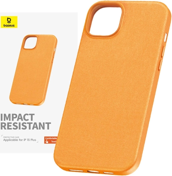 PU-leren hoes BASEUS Fauxther voor iPhone 15 Plus – oranje