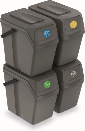 Set sorteervuilnisbakken Sortibox II 4×25 l – grijze steen