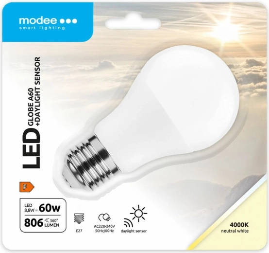 Modee Lighting LED slimme lamp A60 8,8 W E27, neutraal wit met lichtsensor
