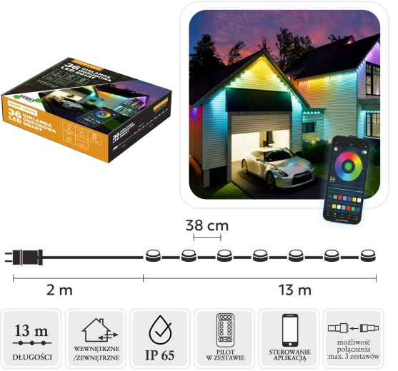 Slimme LED-slinger 36 RGB, multicolor, 15 m, IP65, voor binnen en buiten