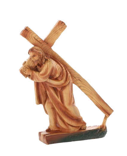 Beeldje van Jezus die het kruis draagt van polyresin