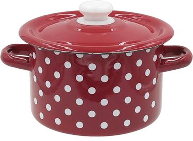 Geglazuurde pan met deksel 2 l rood met stippen
