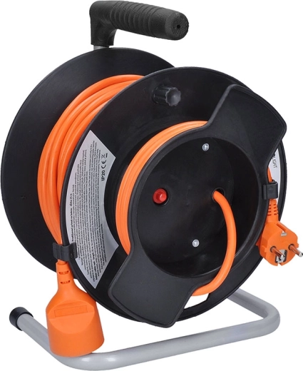 Solight verlengsnoer op haspel met 1 stopcontact, 25 m, oranje kabel