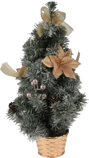 Kerstboom in bloempot 60 cm versierd, groen/mix kleuren