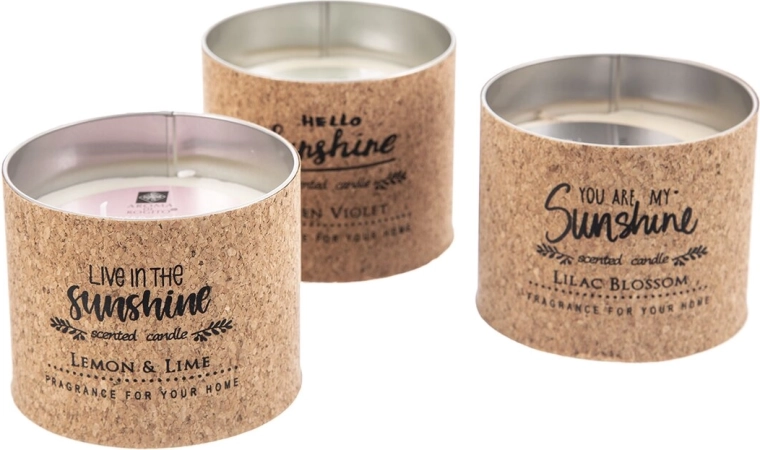 Decoratieve geurkaars in blik met kurk 350 g (3 varianten)