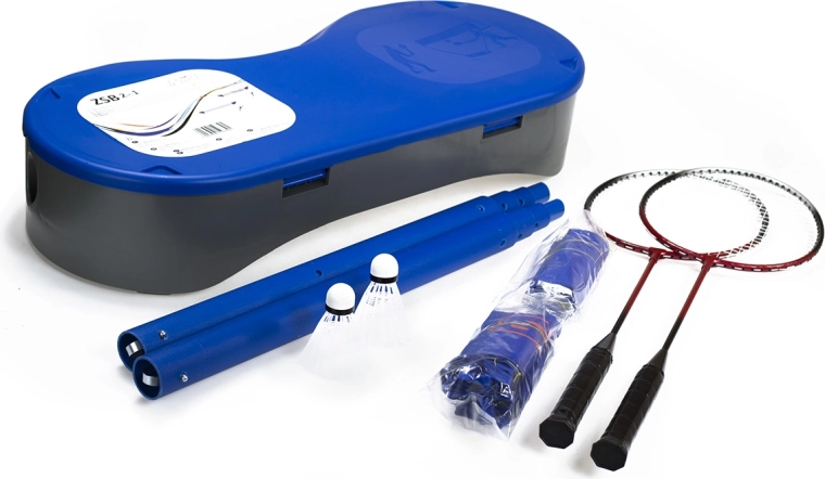 Set verstelbaar net voor badminton en tennis + 2 badmintonrackets NILS 2-in-1