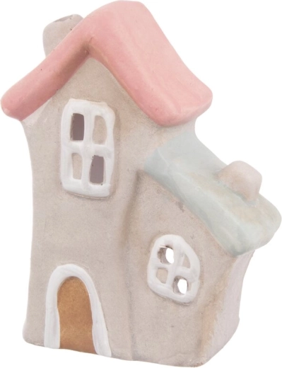 Keramische huisvormige theelichthouder beige