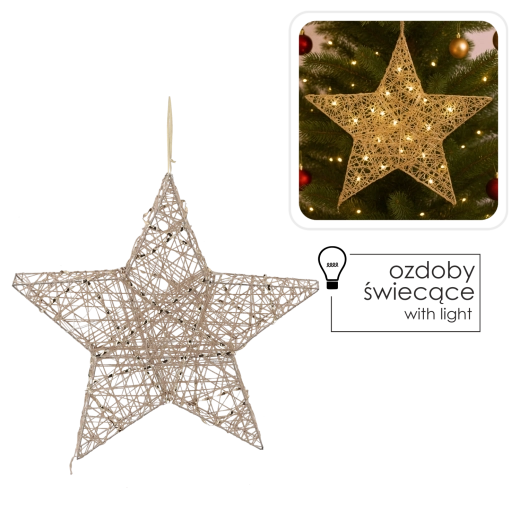 Hangende kerstster 45 cm met LED-verlichting, champagnegoud