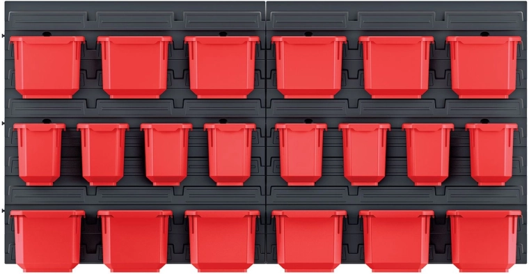 Wandpaneel met 20 opbergbakken voor gereedschap ORDERLINE 800 × 165 × 400 mm