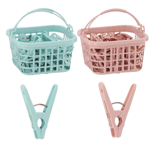 Set van 30 plastic wasknijpers in mandje