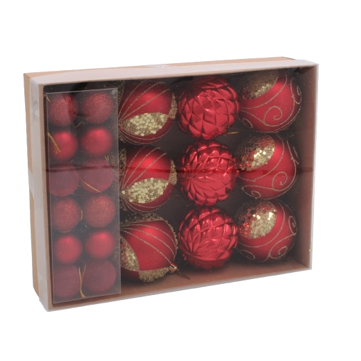 Set van 33 kerstornamenten in rood, zilver en goud