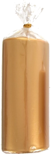 Decoratieve cilindervormige kaars met gouden metallic glans 7 × 18 cm
