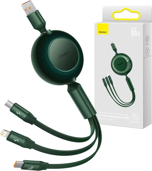 Baseus Bright Mirror 3 USB-kabel 3‑in‑1 voor micro USB, USB‑C en Lightning 66W 1,1 m – Groen