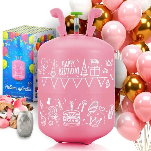Wegwerpfles met helium 0,20 m³ met ballonnen en lint RICOKIDS