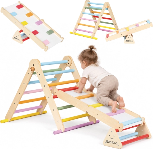 Houten Montessori-klimrek Luna met dubbelzijdig bord van ECOTOYS