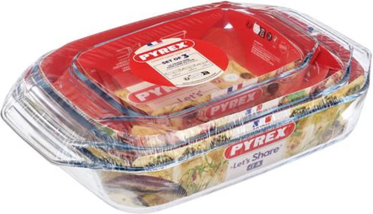 Set van glazen ovenschaalen PYREX 3 stuks (1,4 l + 3 l + 4 l)