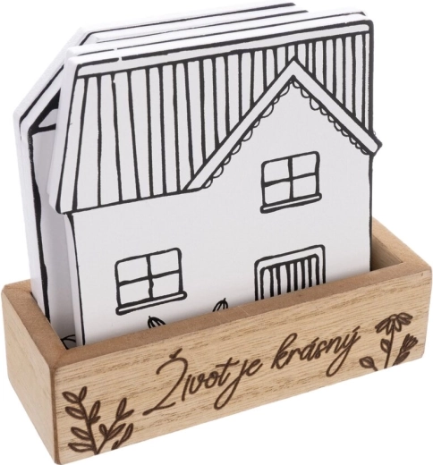 Houten onderzetters huisje wit – 4 stuks