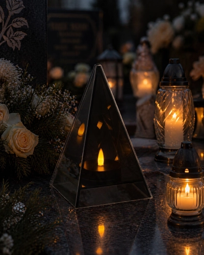LED decoratieve lantaarn piramide 12 × 12 × 19 cm met vlam-effect