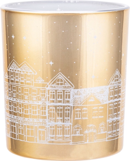 Glazen kandelaar Kamieniczki in goudkleur met licht interieur 9 × 10 cm