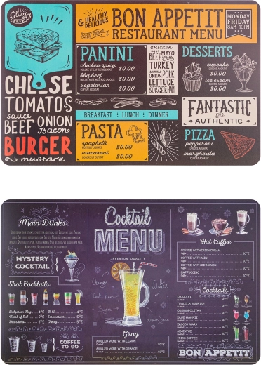 Plastic placemat MENU 43 × 28 cm, mix van decoraties