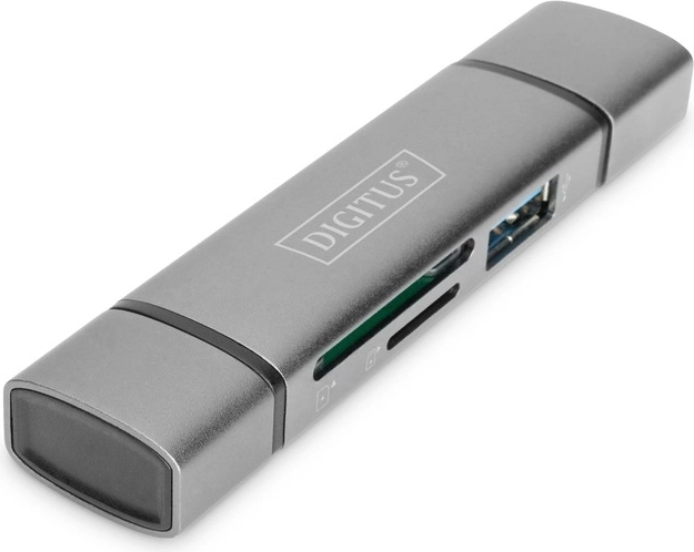 3-poorts kaartlezer USB Type C/ USB 3.0 SuperSpeed SD Micro SD Digitus grijs