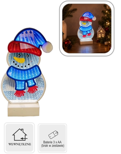 Kerstdecoratie in 3D in de vorm van een sneeuwpop met Infinity-led-effect