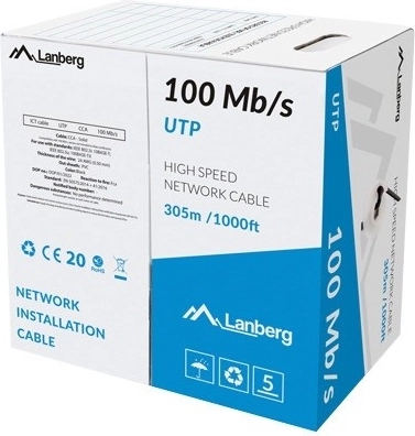 LAN-kabel UTP 100 Mb/s 305 m, CCA, zwart