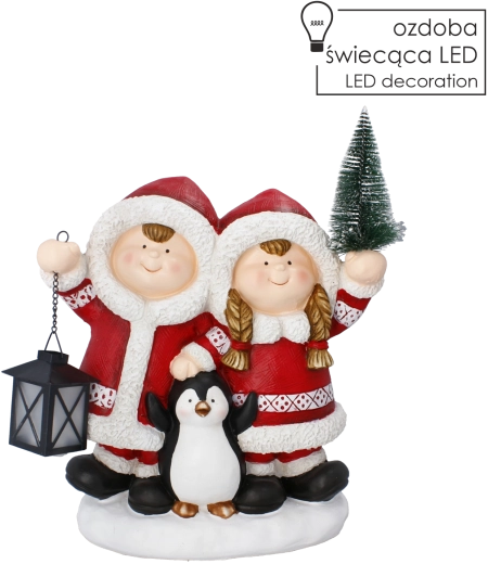 Kerstdecoratieve figuur kinderen met lantaarn met LED-verlichting - 1 stuk