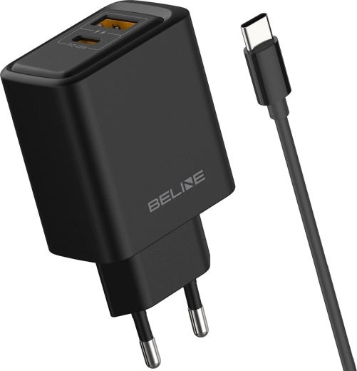 Beline 45 W-netlader USB-A/USB-C met GaN PD-kabel, zwart
