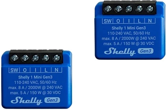 Shelly 1 Mini Gen3 set slimme relais (2 stuks) Wi‑Fi/Bluetooth