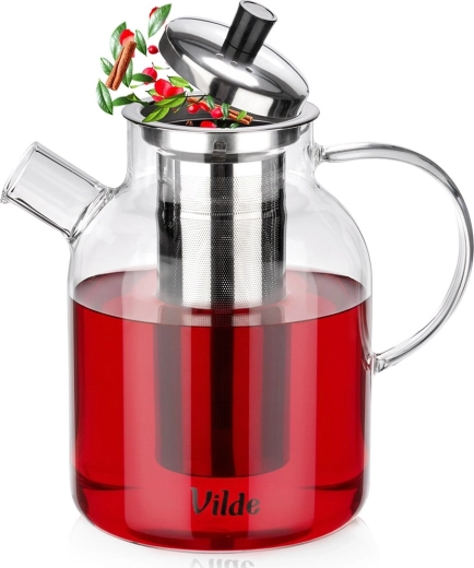 Glazen theepot met roestvrijstalen theefilter 1,5 l